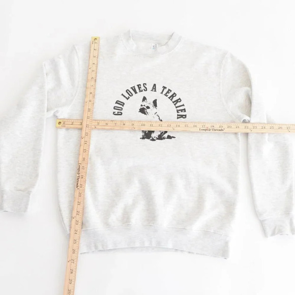 Lane 7 God Loves Terriers Gray Crew Neck Cotton Sweater Size Medium - Picture 5 of 15